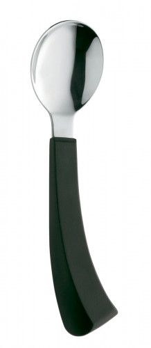 Cuillère manche courbé pour gaucher noir inox 19 cm Handicap Amefa