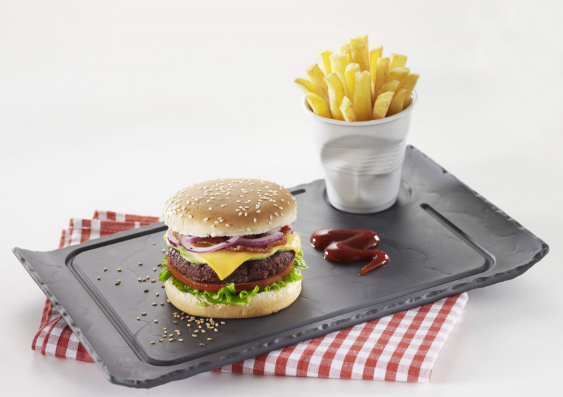 Assiette à burger rectangulaire noir porcelaine 33x20 cm Basalt Revol