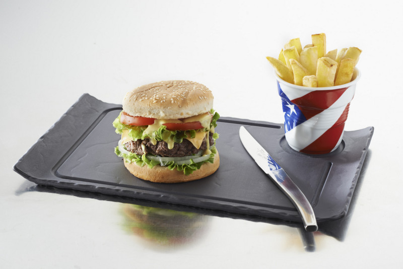 Assiette à burger rectangulaire noir porcelaine 33x20 cm Basalt Revol