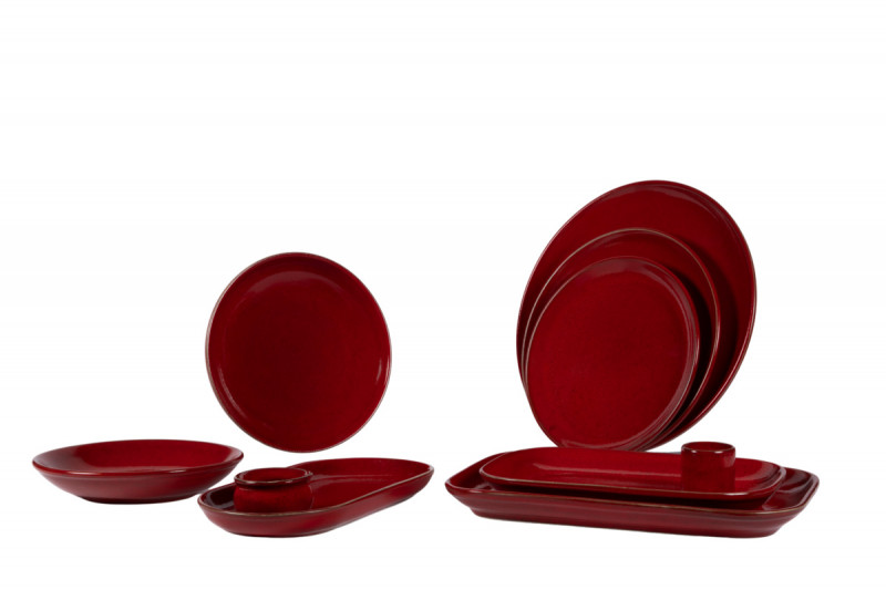 Assiette à burger ovale rouge grès émaillé 29x14 cm Gres Couleur Pro.mundi