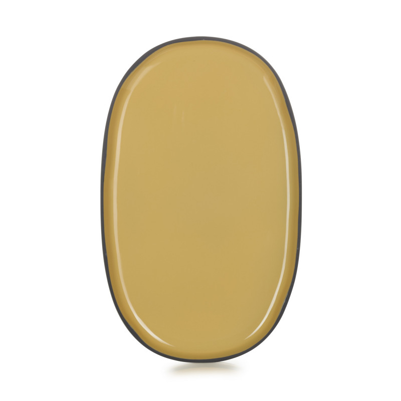 Assiette plate ovale jaune porcelaine 35,5x21,8 cm Caractere Revol