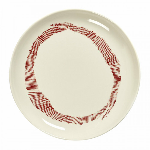 Assiette plate rond blanc swirl - stripes rouge grès émaillé Ø 19 cm Feast By Ottolenghi Serax