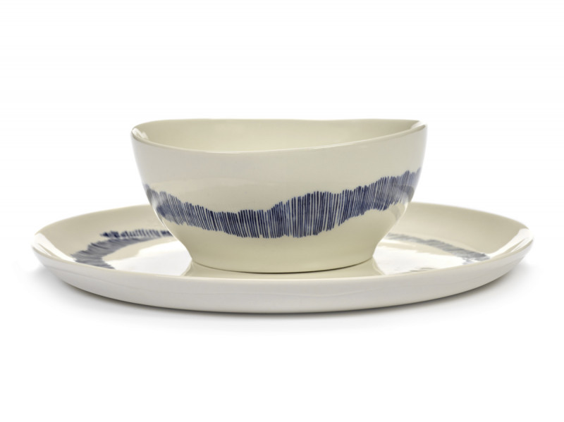 Bol rond blanc swirl - stripes bleu grès Ø 16 cm Feast By Ottolenghi Serax