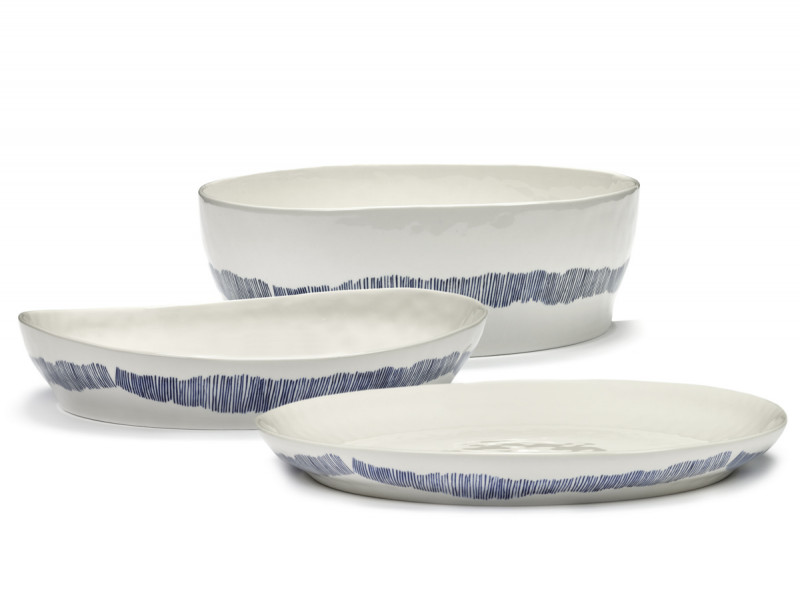 Plat rond blanc swirl - stripes bleu grès Ø 30 cm Feast By Ottolenghi Serax