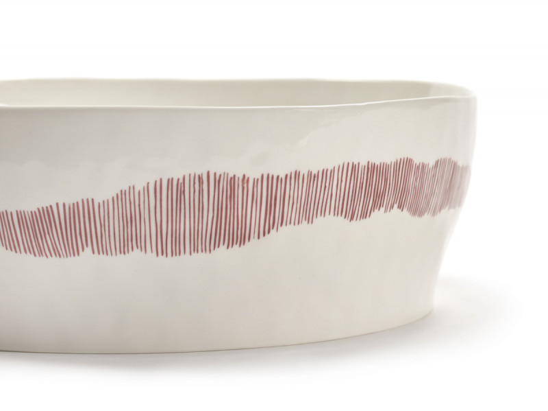 Saladier rond blanc swirl - stripes rouge grès Ø 28,5 cm Feast By Ottolenghi Serax