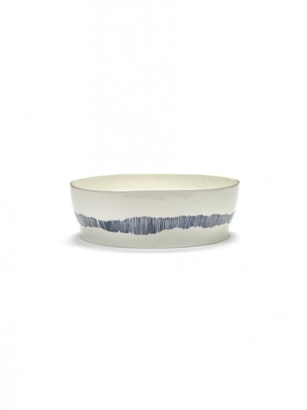 Saladier rond blanc swirl - stripes bleu grès Ø 28,5 cm Feast By Ottolenghi Serax